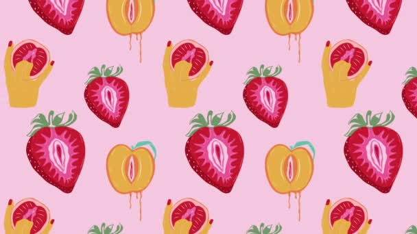 Fruit Avec Contours Animation Des Lèvres Féminines Fond Boucle Vidéo — Video