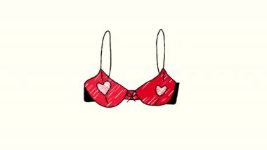 Kırmızı sütyen. Sevgililer Günü kavramı. Video el çizimi animasyon tasarım elemanı. Alfa Kanalı Şeffaflığı