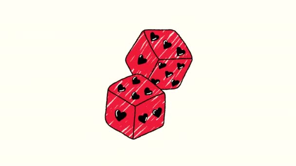 Two Dices Hearts Concept Valentine Day Video Hand Drawn Animation — Stock Video