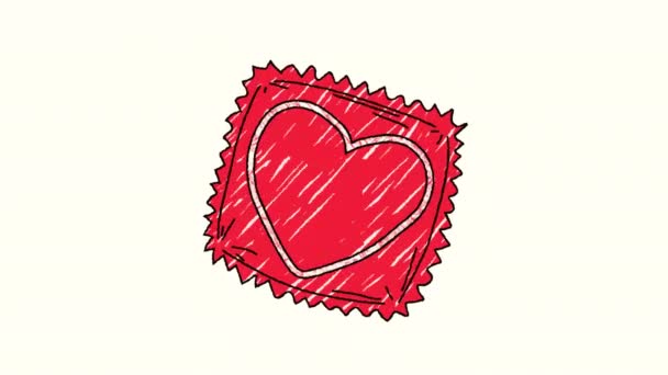 Kondom Podobě Srdce Video Ručně Kreslené Animace Designový Prvek Průhlednost — Stock video
