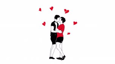 Aşık eşcinseller. Video el çizimi animasyon tasarım elemanı. Alfa Kanalı Şeffaflığı