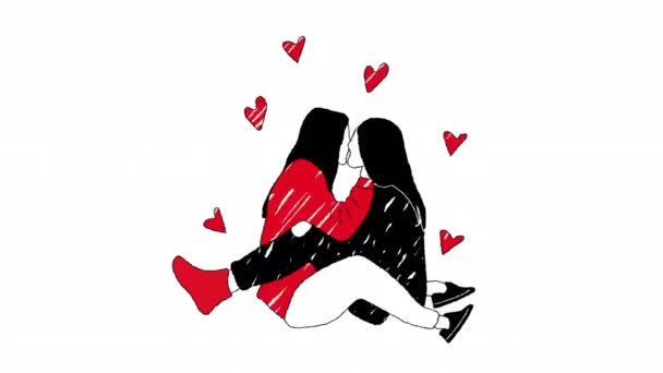 愛するレズビアンカップル ビデオハンド描画アニメーションデザイン要素 アルファチャンネル透明性 — ストック動画