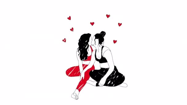 Lesbian Couple Love Video Hand Drawn Animation Design Element Alpha — Stock Video