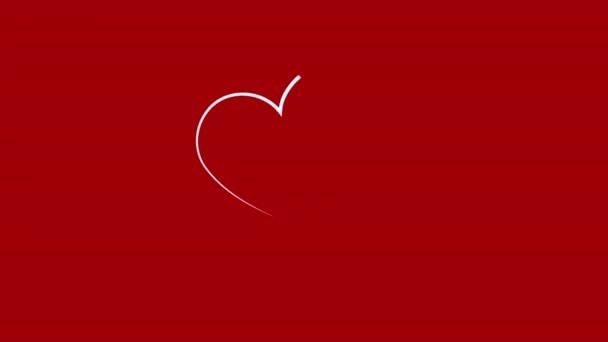Kırmızı Arka Planda Kalp Çizgisi Sanatı Video Düz Çizgi Film — Stok video