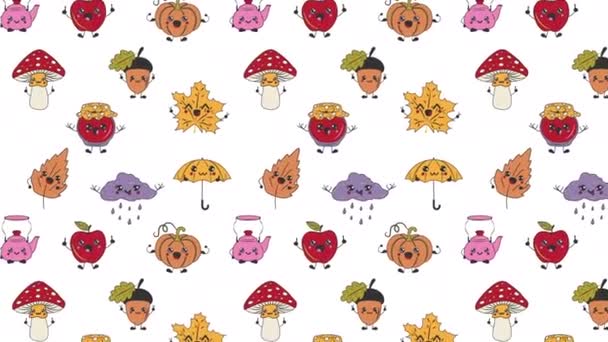 Personagens Engraçados Felizes Bonitos Com Olhos Kawaii Animação Antiga Loop — Vídeo de Stock