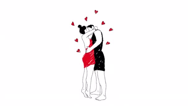 恋するカップル ビデオハンド描画アニメーションデザイン要素 アルファチャンネル透明性 — ストック動画