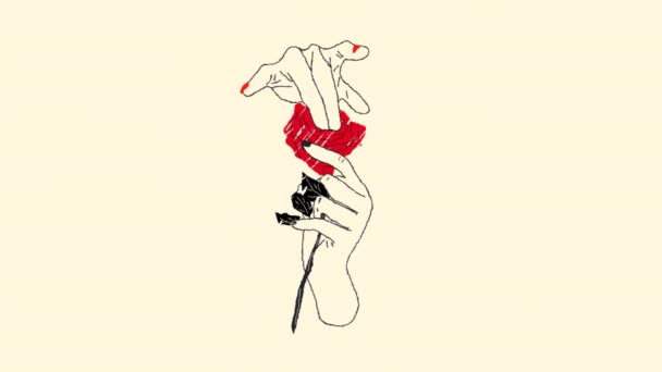 Σεξουαλική Χειρονομία Χέρι Και Τριαντάφυλλο Χέρι Ζωγραφισμένο Διαφάνεια Καναλιού Άλφα — Αρχείο Βίντεο