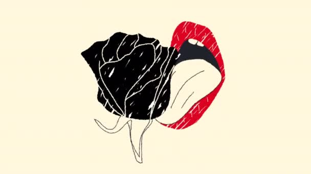 Lèvres Avec Une Rose Rouge Tiré Main Transparence Canal Alpha — Video