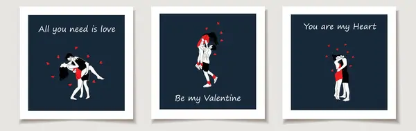 Set Valentine Day Cards Couple Love Love Valentine Day Telifsiz Stok Vektörler