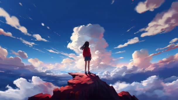 Animált Virtuális Lány Néz Felhők Anime Stílus — Stock videók