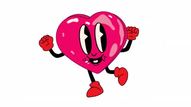 Animation Heart 30S Cartoon Mascot Character Cartoon Video Footage Alpha — Stock Video