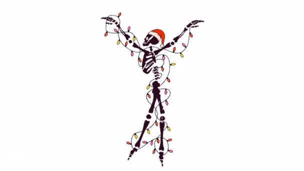Смішний Скелет Прикрасою Різдва Елемент Дизайну Анімації Намальований Рукою Відео — стокове відео