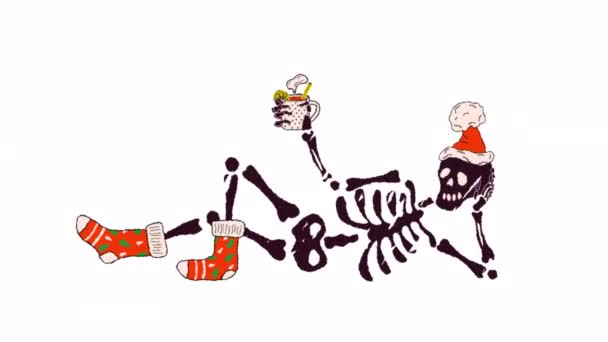 Vicces Csontváz Díszítéssel Karácsonykor Videó Kézzel Rajzolt Animációs Design Elem — Stock videók