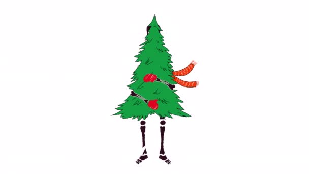 Αστείος Σκελετός Διακόσμηση Χριστούγεννα Στοιχείο Σχεδίασης Κινούμενων Σχεδίων Χέρι Διαφάνεια — Αρχείο Βίντεο