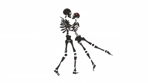 Vicces Csontváz Dekorációval Valentin Napra Videó Kézzel Rajzolt Animációs Design — Stock videók