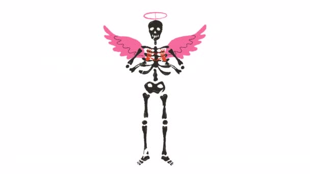 Grappig Skelet Met Decor Voor Valentijnsdag Video Met Hand Getekend — Stockvideo