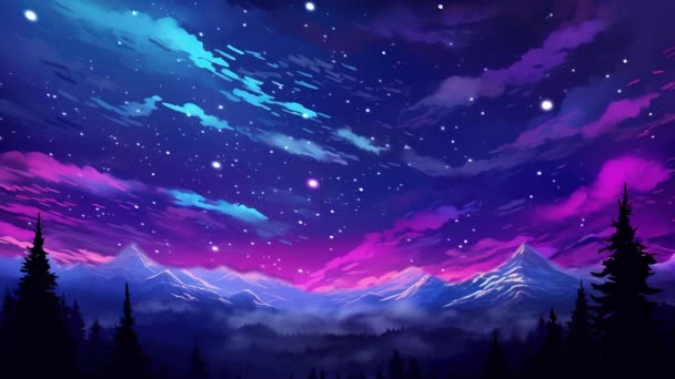 アニメーションバーチャル背景 景観背景 暗い空とカラフルなフラクタル星雲を持つ星 パララックス — ストック動画