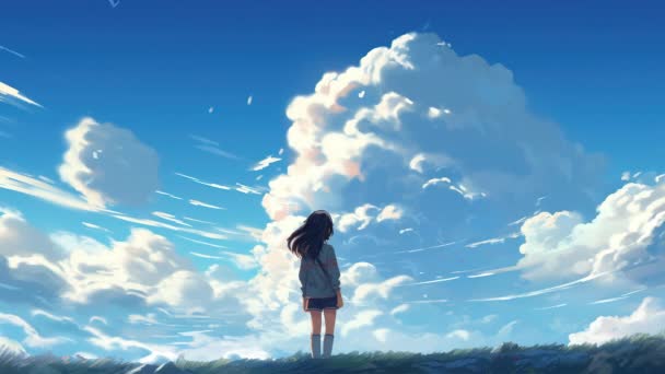 Ragazza Virtuale Animata Guardando Tra Nuvole Stile Anime — Video Stock