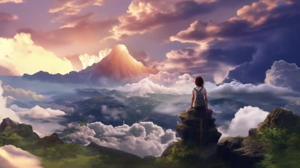 动画虚拟背景景观 云彩和山脉 — 图库视频影像