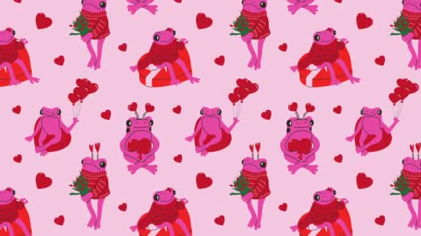 Linda Rana Con Decoración San Valentín Animación Loop Background Video — Vídeos de Stock