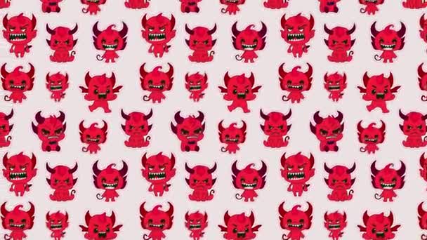 Happy Characters Sweet Hellish Entity Cute Horned Devil Animation Loop — Vídeo de stock