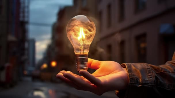 Класична Лампа Світиться Лущиться Лампочка Символізує Затемнення Місті Виходить Електрика — стокове відео