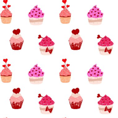 Sevgililer Günü kek etiketli kusursuz desen piksel resim. 8-bit peri. Aşk Konsepti