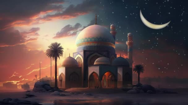 Hermosa Mezquita Musulmana Ramadán Bucle — Vídeo de stock