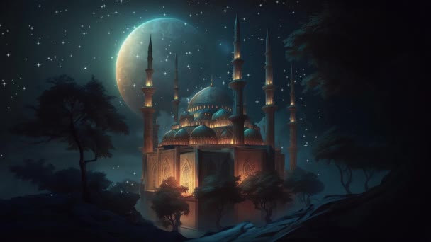 Hermosa Mezquita Musulmana Ramadán Bucle — Vídeo de stock