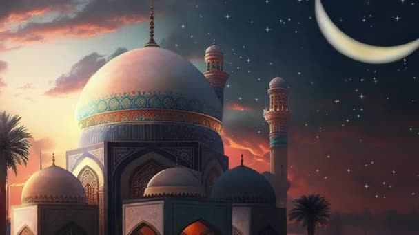 Masjid Muslim Yang Indah Ramadan Panorama — Stok Video