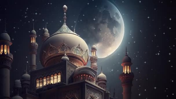 Прекрасна Мусульманська Мечеть Рамадан Панорама — стокове відео