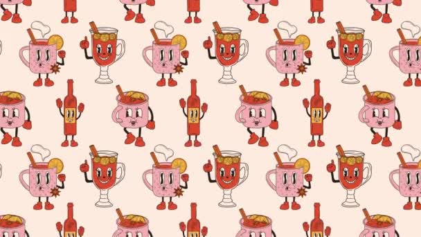 Retro Mulled Wine 30S Cartoon Mascot Character Animation Loop Background — Stock Video