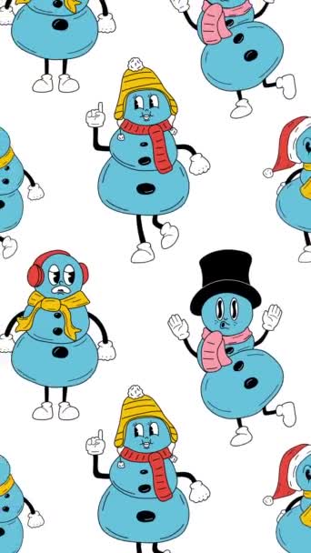 可爱的卡通圣诞雪人角色动画循环背景 运动垂直背景 — 图库视频影像