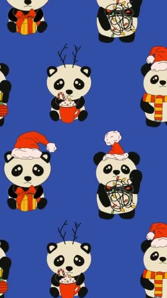 Dekorasyonlu Noel Animasyon Döngüsü Arka Planlı Bir Panda Hareket Dikey — Stok video