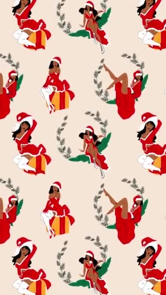 Lányok Van Öltözve Egy Szexi Karácsonyi Ruha Animációs Hurok Háttér — Stock videók