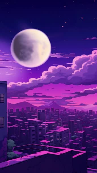 Loop Fundos Virtuais Animados Paisagem Cidade Fundo Lua Céu Escuro — Vídeo de Stock