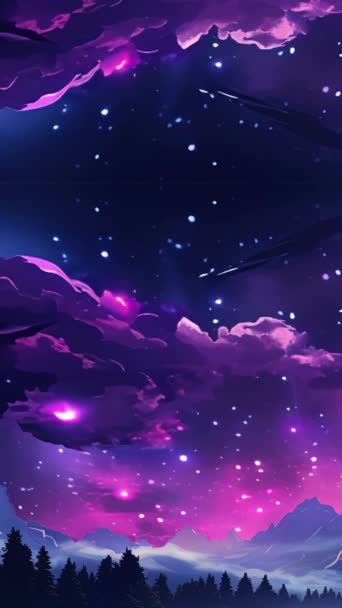 Animated Virtual Backgrounds Landscape Background Dark Sky Stars Colorful Fractal — Stock Video