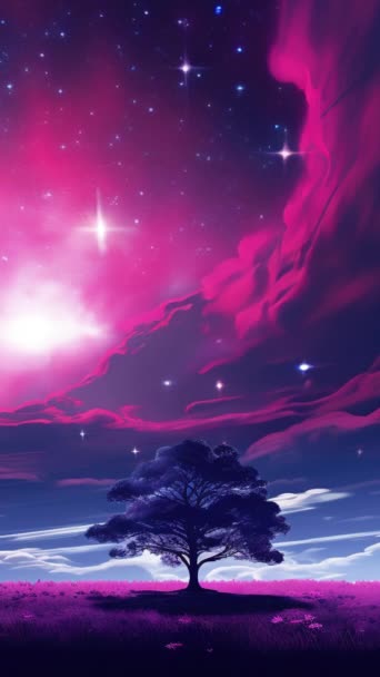 Animowane Tła Wirtualne Tło Krajobrazu Ciemne Niebo Gwiazdy Kolorową Mgławicą — Wideo stockowe