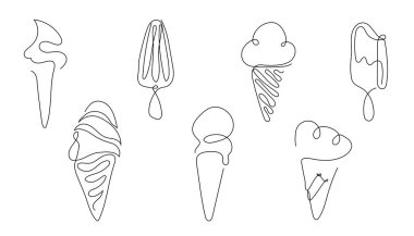 Dondurma serisi sürekli çizim tarzı. Beyaz arkaplanda siyah çizgi çizimi