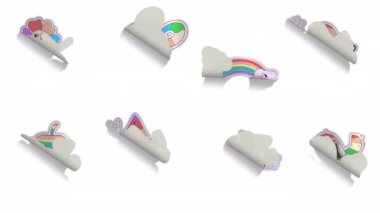 Animated Cartoon abstract characters feature in retro, trendy stickers with funny comic characters and gloved hands. Pride Month. Alpha channel transparency