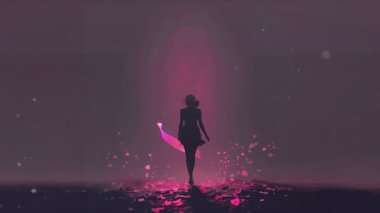 Elinde pembe kurdele olan bir kadın. Minimalist Dünya Kanser Günü yaratıcı poster