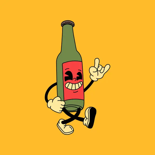 Retro cam şişe bira maskotu karakteri. 40 'lı, 50' li, 60 'lı yılların animasyon tarzı. Oktoberfest maskotu