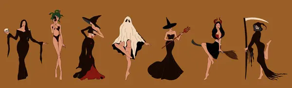 Cadılar Bayramı kostüm seti. Cadı! Retro tarzında hoş bayanlar.