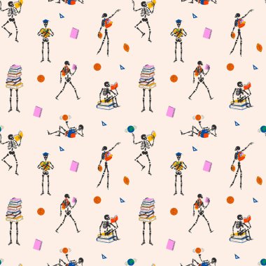 Komik İskelet 'le kusursuz bir şablon. Okul kırtasiyesiyle birlikte okula hazır. Okula geri dön.