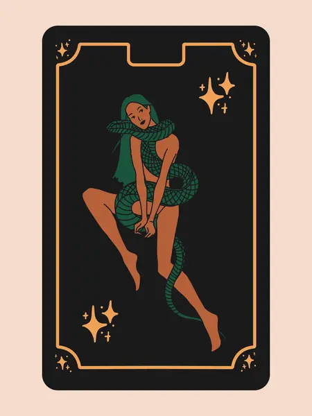 stock vector Tarot card with woman with a snake wrapped around her body