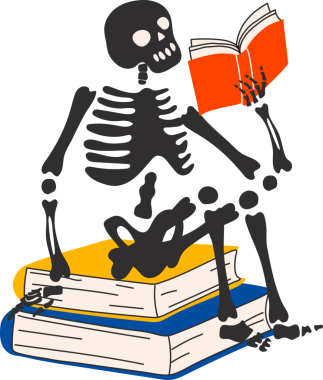 Okula dönelim. Komik iskelet okul kırtasiyesiyle okula hazır. Şirin karakter İskelet Kemikler