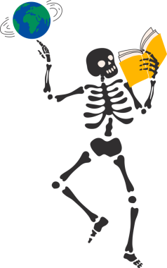 Okula dönelim. Komik iskelet okul kırtasiyesiyle okula hazır. Şirin karakter İskelet Kemikler