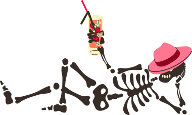 Kokteylli komik iskelet. Şirin karakter İskelet Kemikler