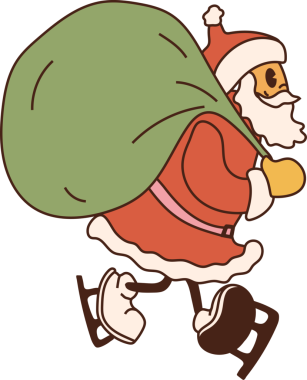 Patenli arka karakterinde hediyelerle dolu bir çanta olan Retro Noel Baba. 40 'lı, 50' li, 60 'lı yılların animasyon tarzı. Noel maskotu