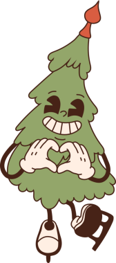 Retro Noel ağacı karakteri. 40 'lı, 50' li, 60 'lı yılların patenli animasyon tarzı. Noel maskotu